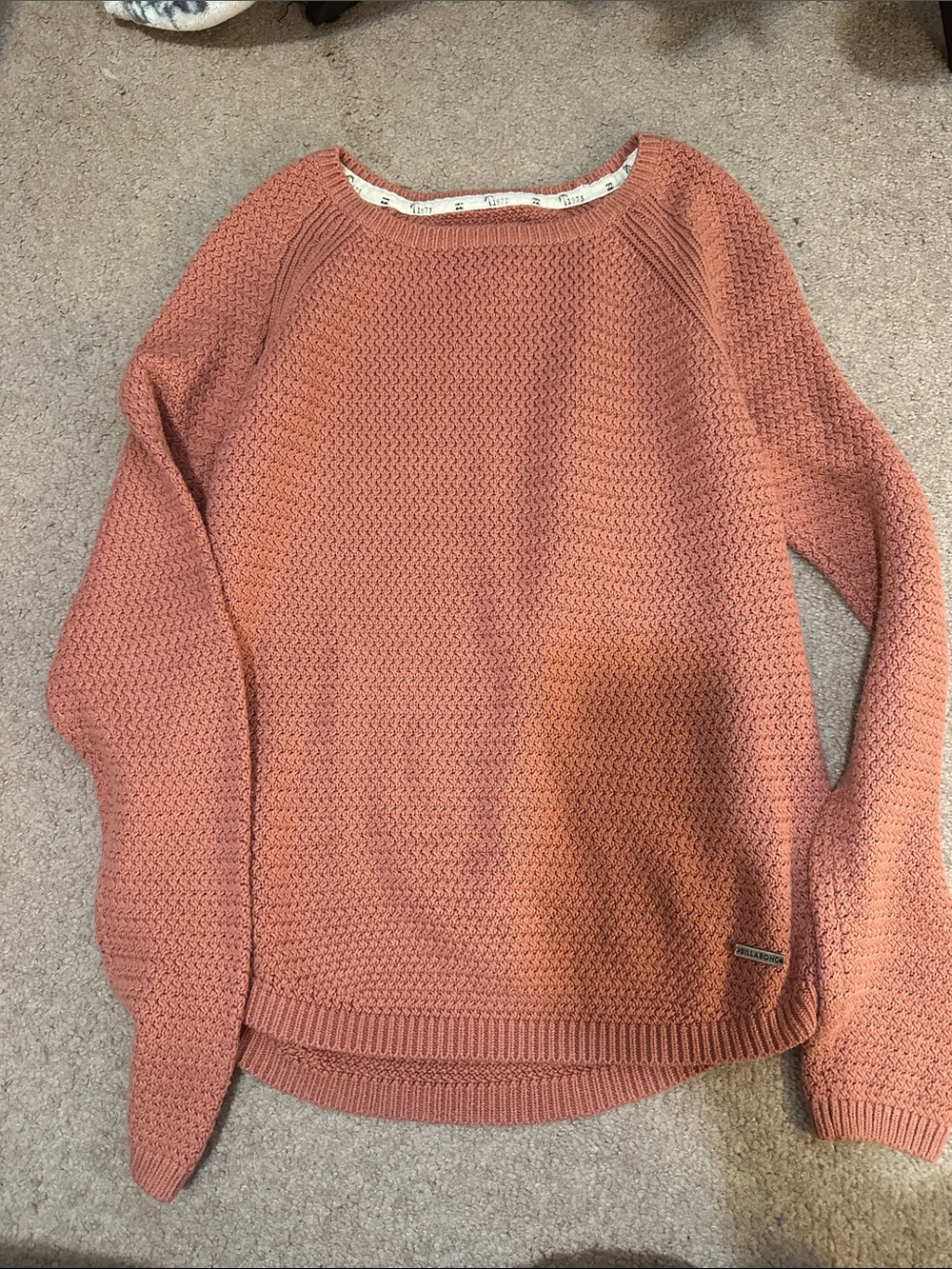 Billabong Textured Crewneck Sweater in Dusty Coral